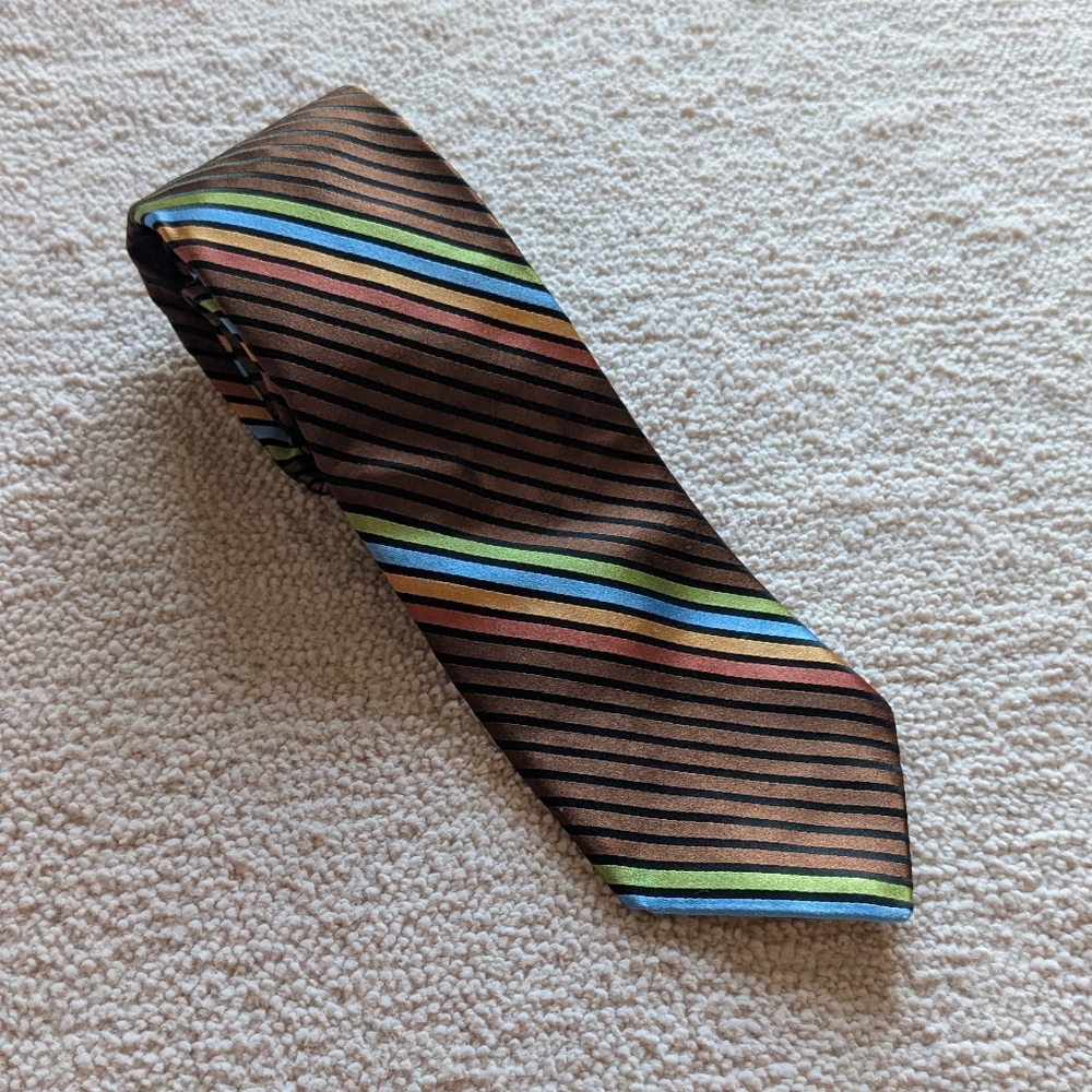Ted Baker London 100% silk brown and multi color striped tie, size OS